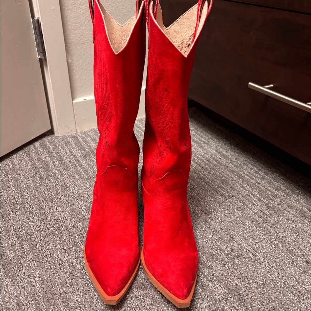 Red Suede Western Cowboy Boots